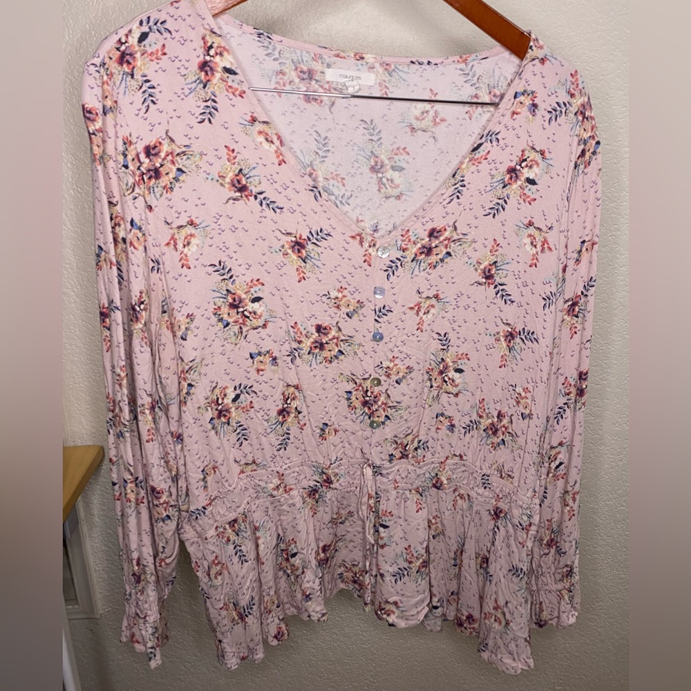 Maurices Pink Floral Peplum Style Top